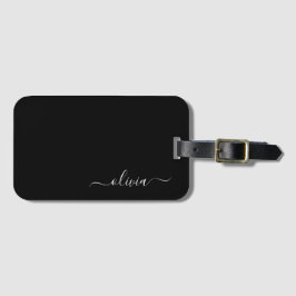 Étiquette À Bagage Script Monogramme Nom Moderne Fille Noir