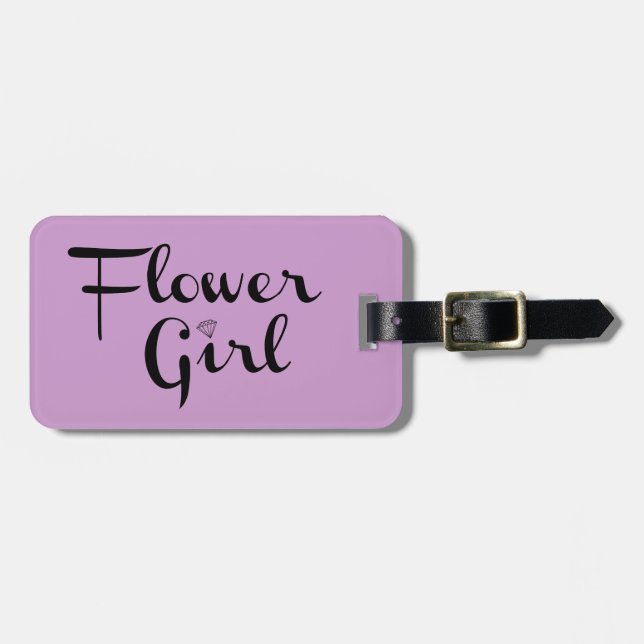 Étiquette À Bagage Script rétrospectif Fleur noir sur violet (Devant horizontal)
