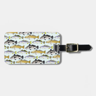 Étiquette À Bagage Seatrout et motif de tambour dans le bleu