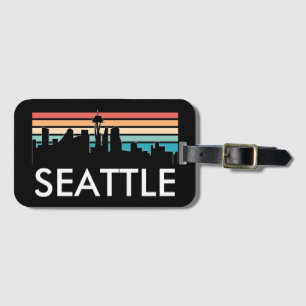 Étiquette À Bagage Seattle Washington Retro Sunset Skyline tendance
