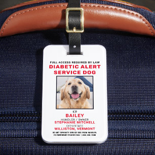 Étiquette À Bagage Service d'alerte diabétique Chien Photo ID Badge
