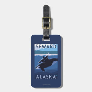 Étiquette À Bagage Seward, AlaskaOrca et scène de veau