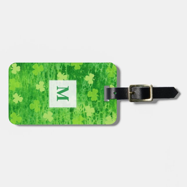 Étiquette À Bagage Shamrock Monogramme - étiquette de bagage personna (Devant horizontal)