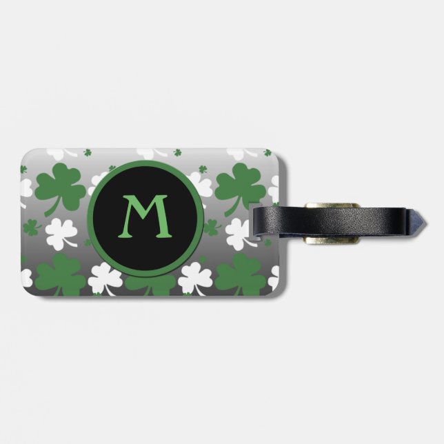 Étiquette À Bagage Shamrock, vert et blanc sur terrain grisé (Dos horizontal)