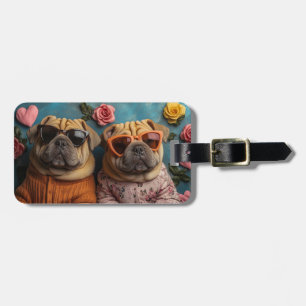 Étiquette À Bagage Shar Pei avec Roses de coeur Saint Valentin