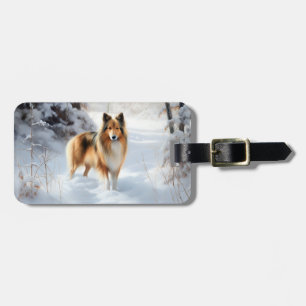 Étiquette À Bagage Shetland Sheepdog Laisser neiger Noël