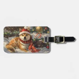 Étiquette À Bagage Shiba Inu Chien Fête de Noël