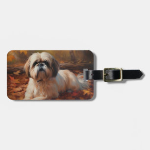 Étiquette À Bagage Shih Tzu à l'automne Feuilles automne Inspire