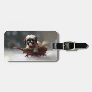 Étiquette À Bagage Shih Tzu Noël neige hiver