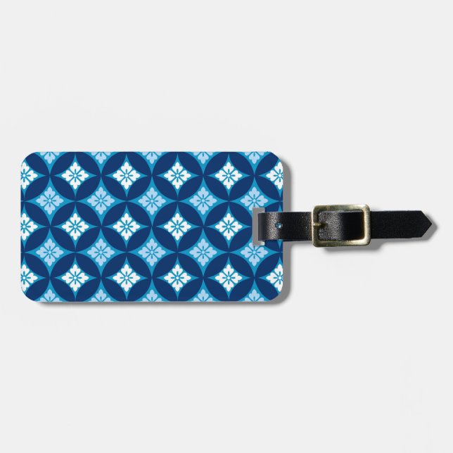 Étiquette À Bagage Shippo avec Motif Fleur, Indigo Bleu et Blanc (Devant horizontal)