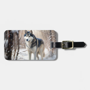 Étiquette À Bagage Sibérien Husky Laisser Neige Noël