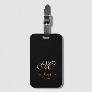 Étiquette À Bagage Signature de nom noir et or personnalisé