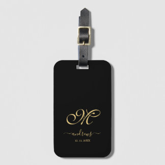 Étiquette À Bagage Signature de nom personnalisée noire et or