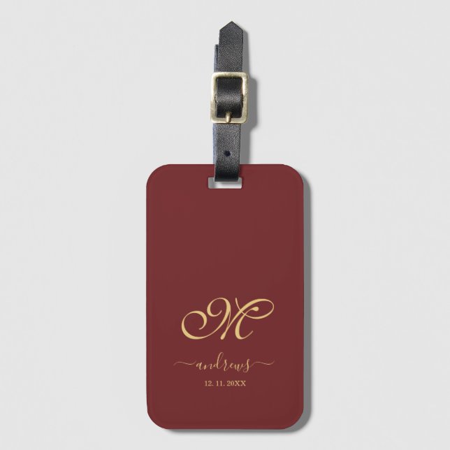 Étiquette À Bagage Signature personnalisée en or de Bourgogne (Devant Vertical)