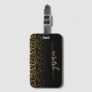 Étiquette À Bagage Signature Personnalisée Taches de Léopard Noir Or