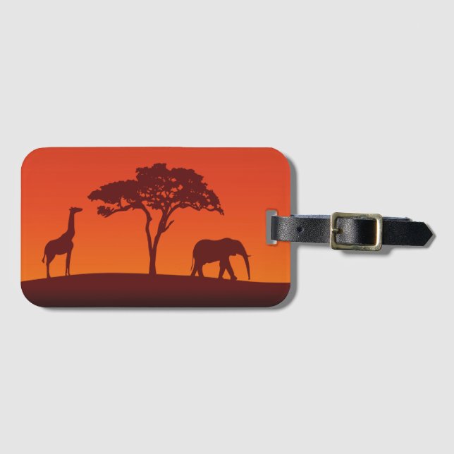 Étiquette À Bagage Silhouette africaine de safari - étiquette de (Devant Horizontal)