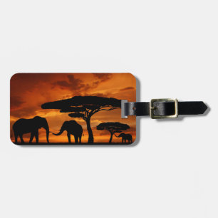 Étiquette À Bagage Silhouette africaine d'éléphant d'arbre de baobab