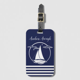 Étiquette À Bagage silhouette/ancrages de voilier blanc marine