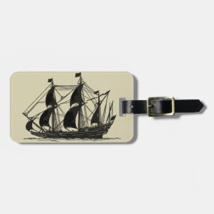 Étiquette À Bagage Silhouette du navire avec voiles de billage
