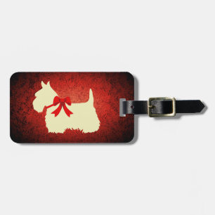 Étiquette À Bagage Silhouette écossaise Terrier/blé, rouge granit