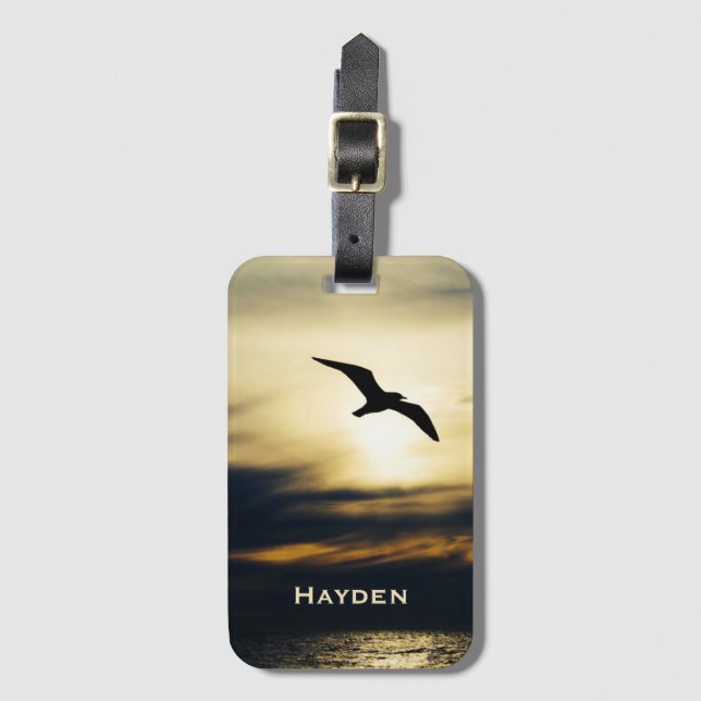 Étiquette À Bagage Silhouette Flying Bird Sunset Personnalisé (Devant Vertical)