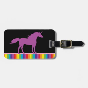 Étiquette À Bagage Silhouette violette Unicorne et arc-en-ciel