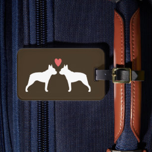 Étiquette À Bagage Silhouettes Boston Terrier avec coeur et texte