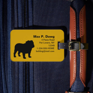 Étiquette À Bagage Silhouettes Bulldog en anglais avec texte personna