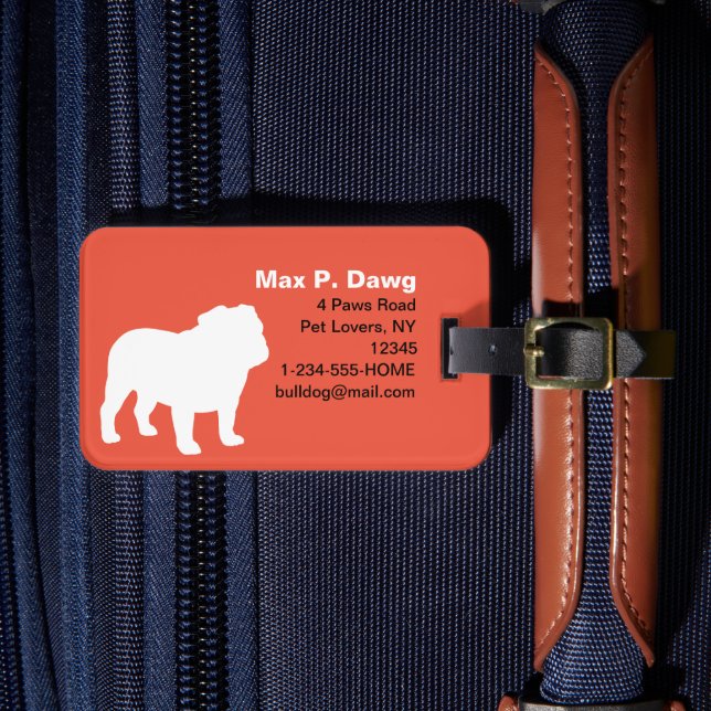 Étiquette À Bagage Silhouettes Bulldog en anglais avec texte personna (Insitu Rectoal 4)