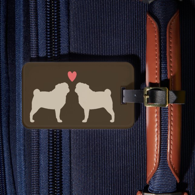 Étiquette À Bagage Silhouettes de carlin avec coeur Amoureux des chie (Insitu Rectoal 4)