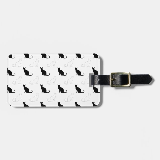 Étiquette À Bagage Silhouettes de chats noirs et blancs (Devant horizontal)