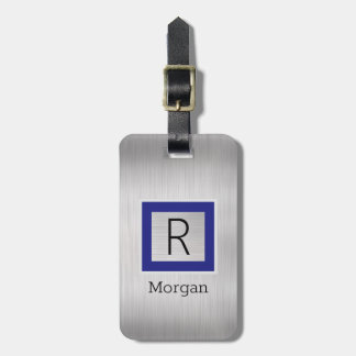 Étiquette À Bagage Silve Metal, Business, Name/Monogram Deep Blue Box