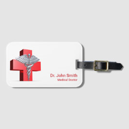 Étiquette À Bagage Silver 3D Caduceus Croix Rouge Médicale