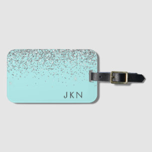 Étiquette À Bagage Silver Turquoise Aqua Blue Girl Parties scintillan