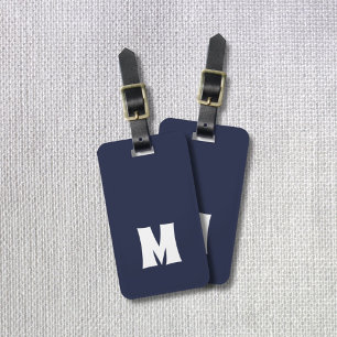 Étiquette À Bagage Simple Bleu Lignes Blancs Gras Monogramme