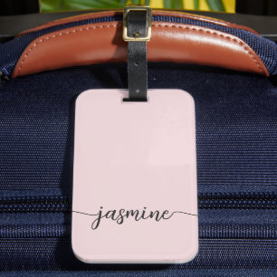 Étiquette À Bagage Simple Blush rose Girl Monogramme Nom Script