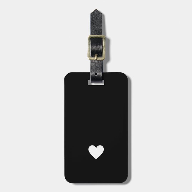 Étiquette À Bagage Simple Coeur noir & blanc Amour moderne Valentine (Devant Vertical)
