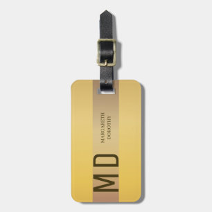 Étiquette À Bagage Simple Elegant Gold Metal Stripe monogrammed Nom