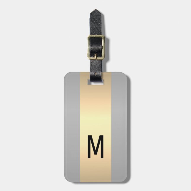 Étiquette À Bagage Simple Elegant Or Metal Nom monogrammé (Devant Vertical)