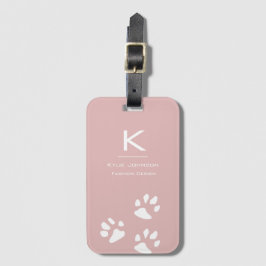Étiquette À Bagage Simple élégante patte de chien mignonne rose Monog