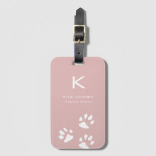 Étiquette À Bagage Simple élégante patte de chien mignonne rose Monog