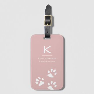 Étiquette À Bagage Simple élégante patte de chien mignonne rose Monog
