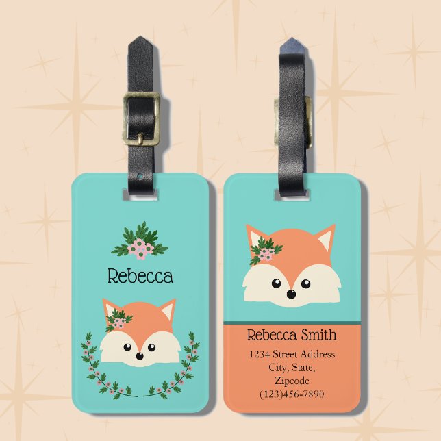 Étiquette À Bagage Simple Fox personnalisé (Cute Adorable Personalized Cartoon Fox Luggage Tags.)