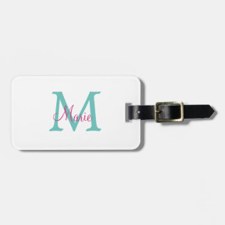 Étiquette À Bagage simple minimal ajouter nom monogramme vert rose bl