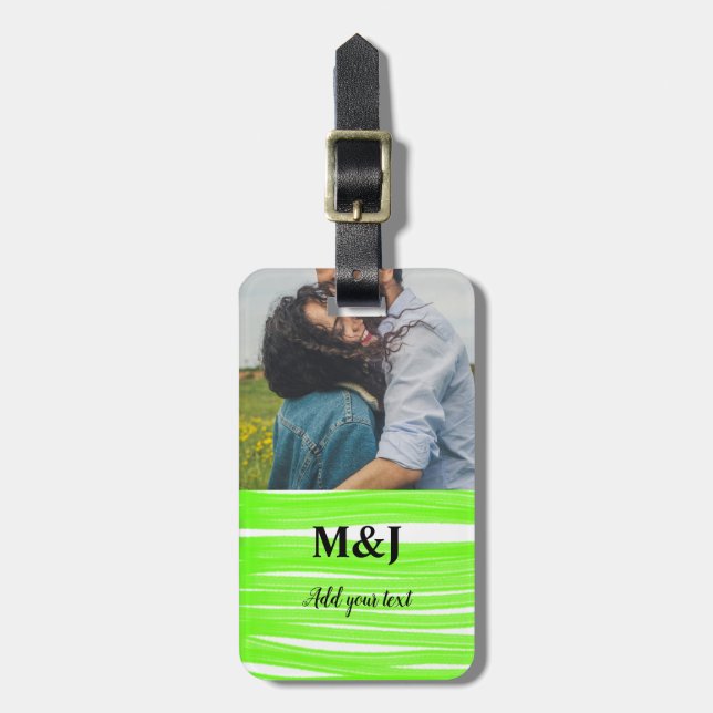 Étiquette À Bagage simple minimum ajouter votre nom photo monogramme  (Devant Vertical)