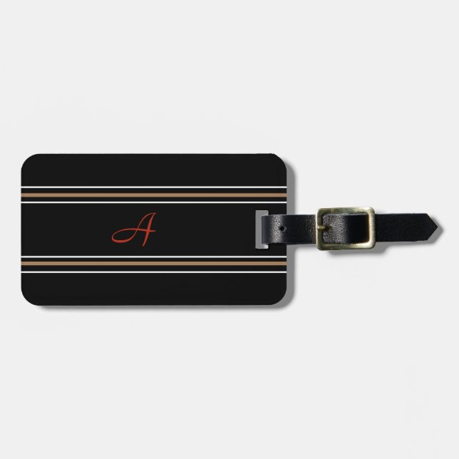 Étiquette À Bagage Simple Moderne Monogramme Initiale Noir Rouge Or (Devant horizontal)