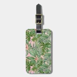 Étiquette À Bagage Simple moderne Pink Palm Leaf Tropical Floral