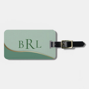 Étiquette À Bagage Simple Monogram Gold Line Vert Clouds Motif