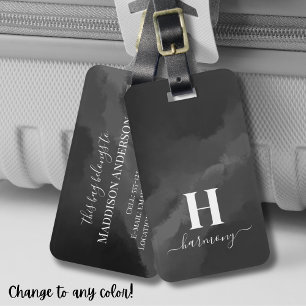 Étiquette À Bagage Simple Monogramme Noir Blanc Élégant