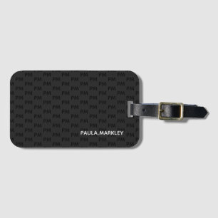 Étiquette À Bagage Simple Motif noir gris clair moderne Monogramme